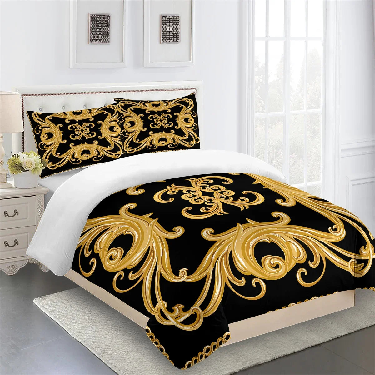 Luxury Brands Designer Modern Baroque King Queen Twin Full Bedding Sets Single Double Bed Duvet Cover Set and 2 pcs Pillow cover