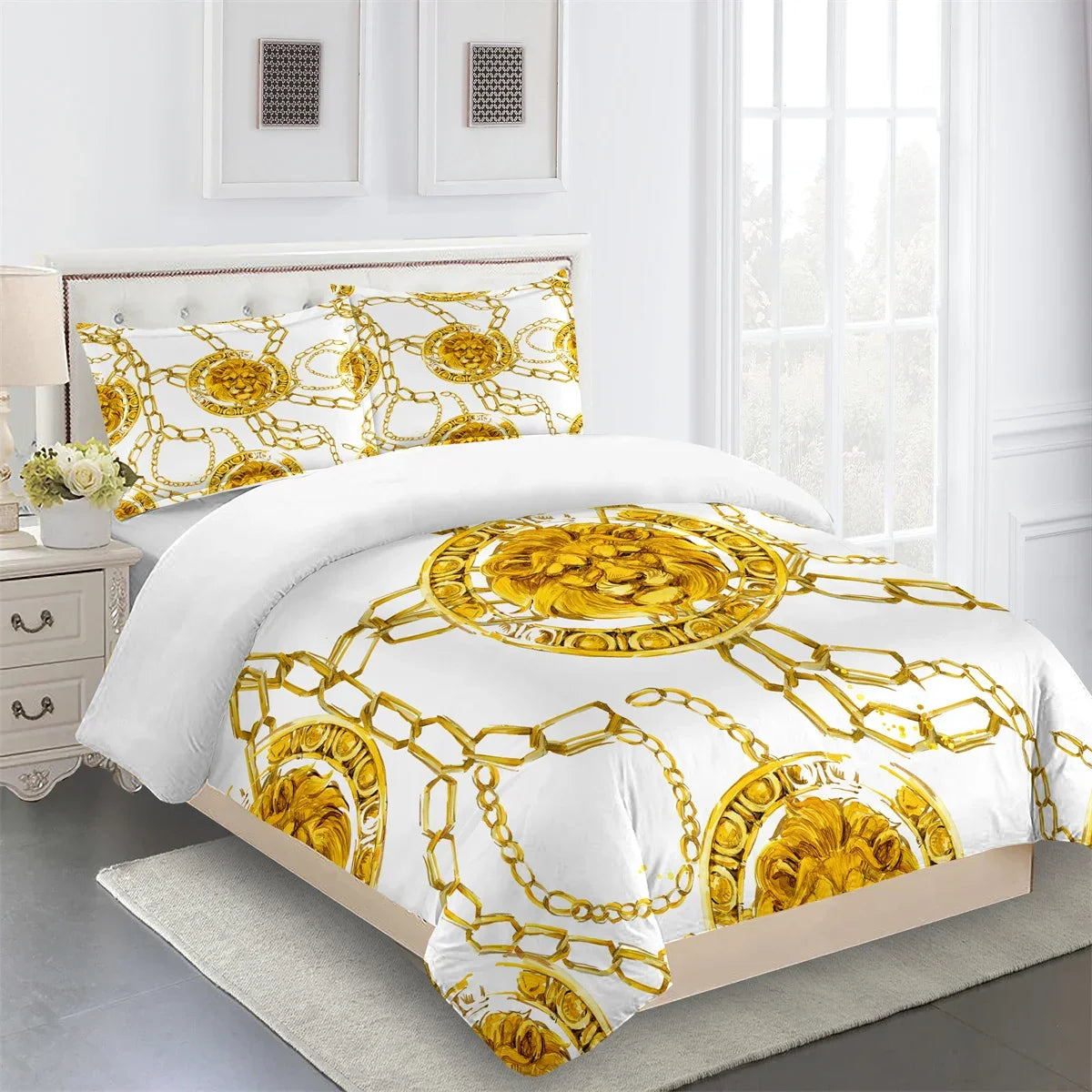 Luxury Brands Designer Modern Baroque King Queen Twin Full Bedding Sets Single Double Bed Duvet Cover Set and 2 pcs Pillow cover
