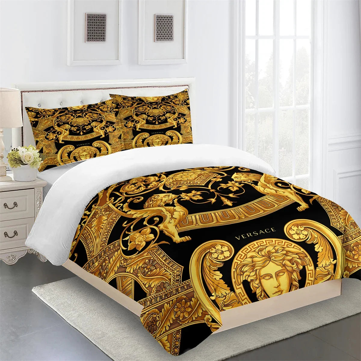 Luxury Brands Designer Modern Baroque King Queen Twin Full Bedding Sets Single Double Bed Duvet Cover Set and 2 pcs Pillow cover
