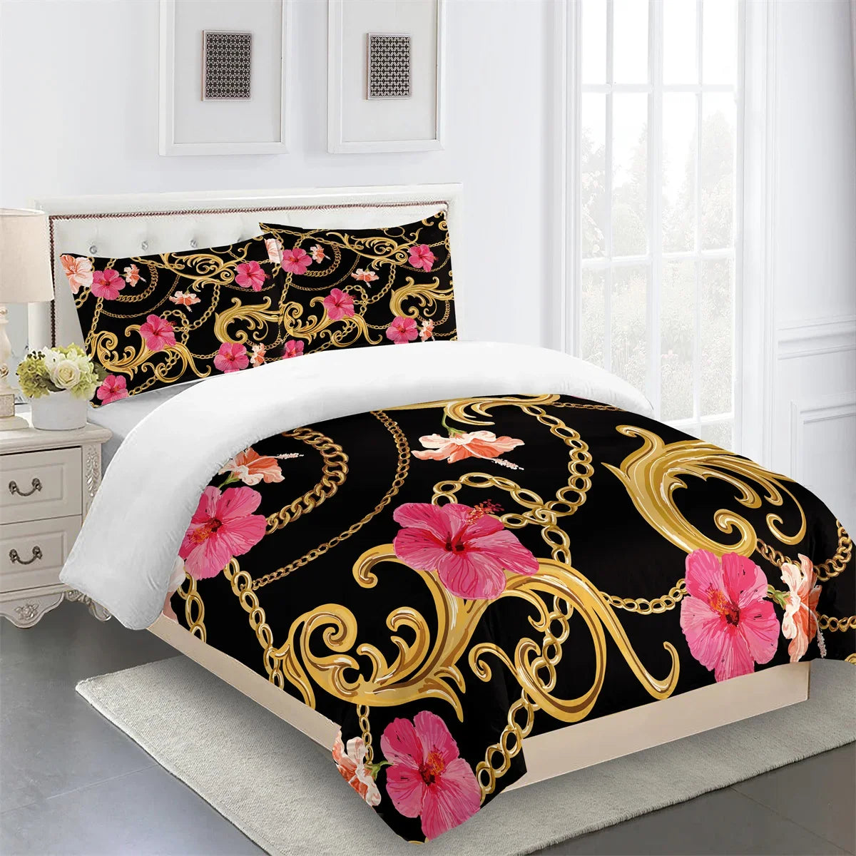 Luxury Brands Designer Modern Baroque King Queen Twin Full Bedding Sets Single Double Bed Duvet Cover Set and 2 pcs Pillow cover