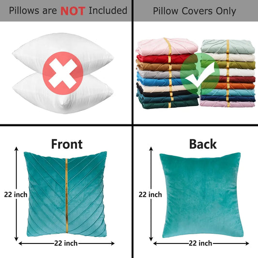 Aqua Green Velvet Throw Pillow Covers 22X22 H Pa Of 2 With Gold Leather Decorative Couch Pillow Cover Luxury Modern Pillowcases