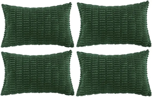 Set Of 4 Dark Green Lumbar Rec Decorative Throw Pillow Covers 12X20 H For Couch Bed Chair, Aesthetic Boho Room Decor, Soft